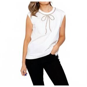 NEW 2.7 AUGUST APPAREL glimmer with grace bow tank in white